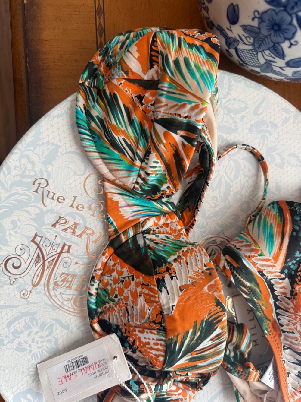 Milly Orange, Green and Black Tropical Bikini Top